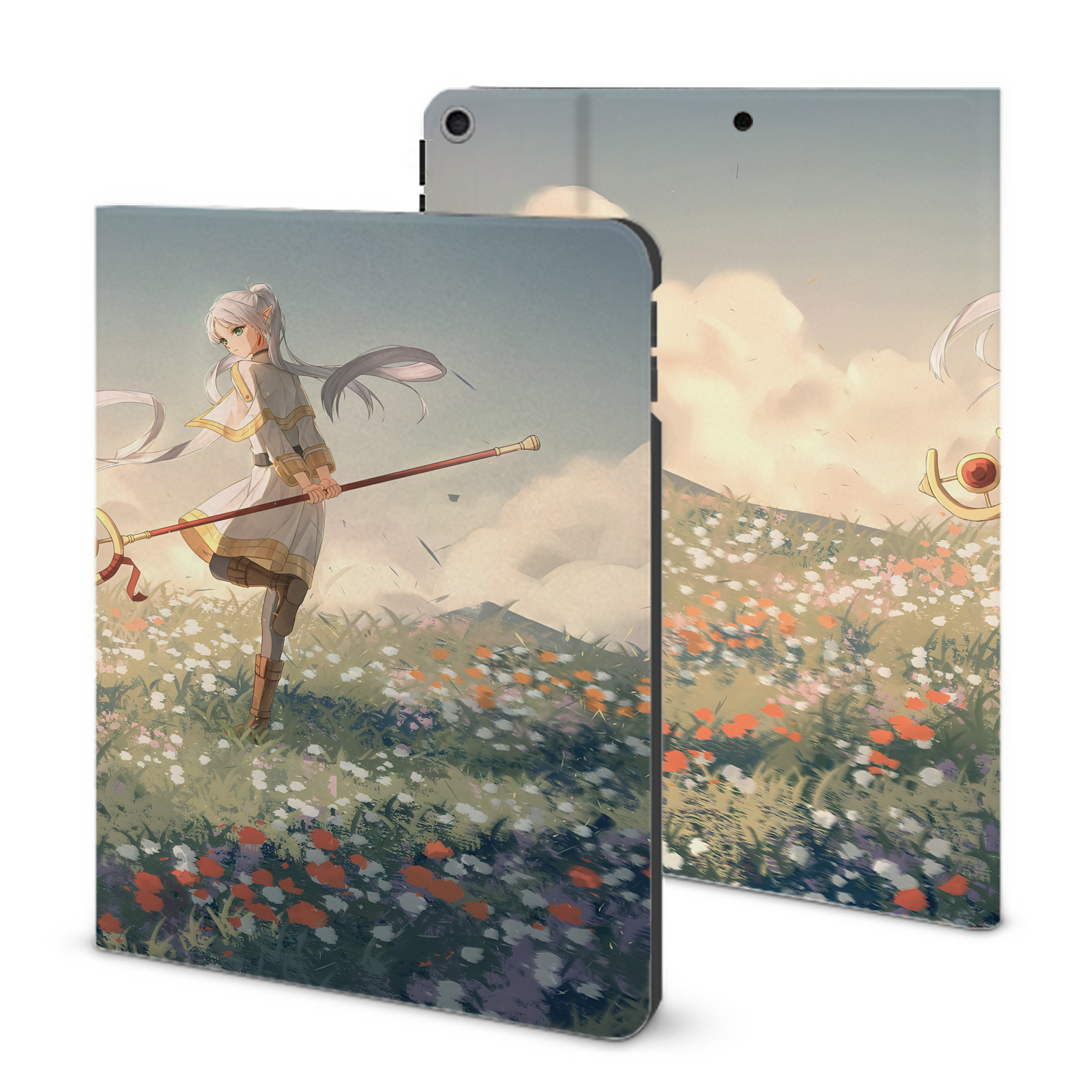 （画像用） 葬送のフリーレン Frieren IPad ケース ブック型 PUレザー TPU 耐衝撃 軽量 薄型 ペン収納なし 全面保護 IPad 各モデル対応